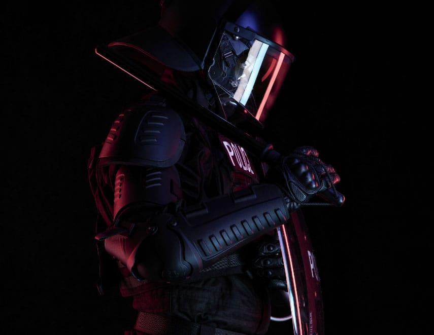 Police officer wearing protective equipment